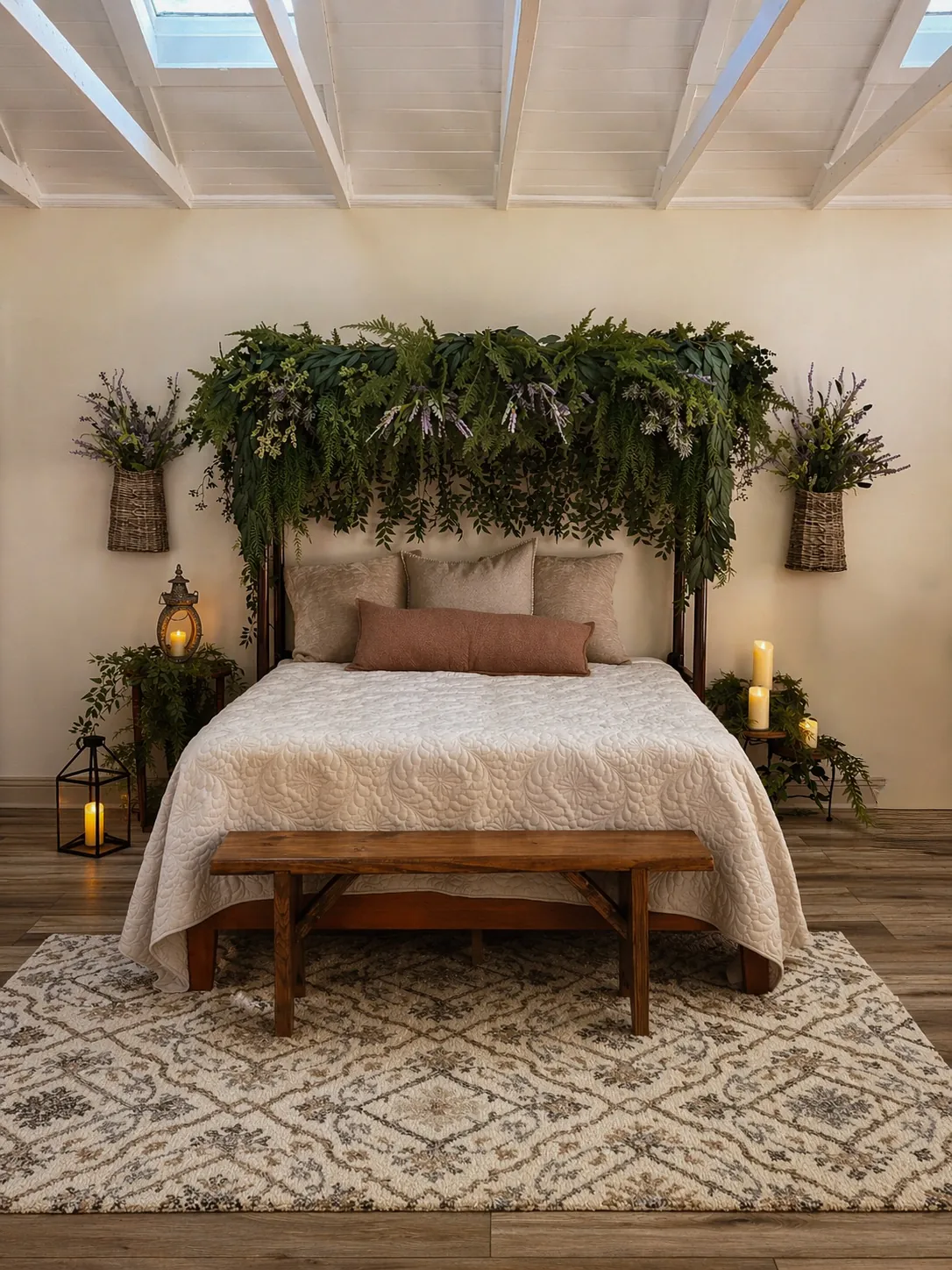 the signature greenery canopy bed set at laurel hollow studio where empowerment sessions are photographed